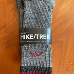 Darn Tough Merino Wool Hike Trek Boot Socks - Gray with Red Accent Large